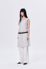 CHECK SHIRRED DRESS / LIGHT GRAY