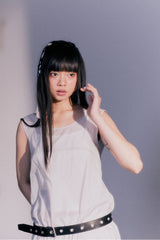 CHECK SHIRRED DRESS / LIGHT GRAY