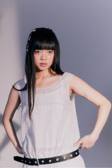 CHECK SHIRRED DRESS / LIGHT GRAY