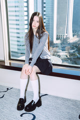 SHEER BUTTON CARDIGAN / GRAY
