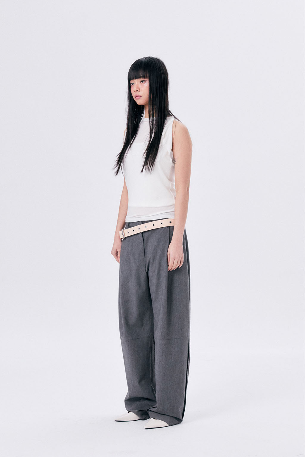 ONE TUCK WOOL PANTS 2 / GRAY