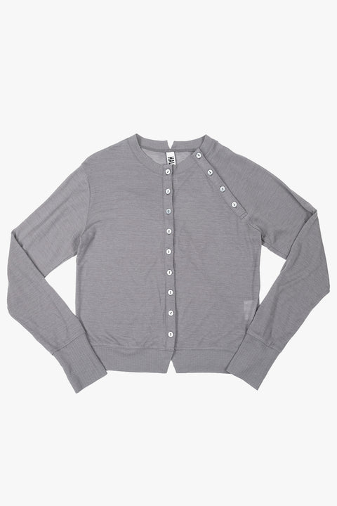 SHEER BUTTON CARDIGAN / GRAY
