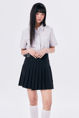 SHORT PLEATED WRAP SKIRT 2 / NAVY