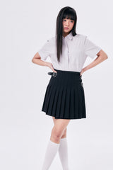 SHORT PLEATED WRAP SKIRT 2 / NAVY