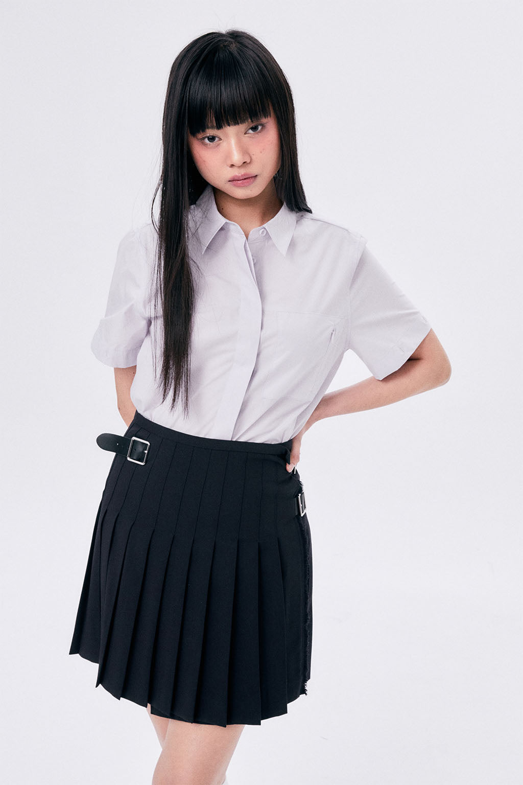 SHORT PLEATED WRAP SKIRT 2 / NAVY