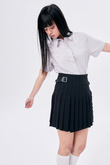 SHORT PLEATED WRAP SKIRT 2 / NAVY