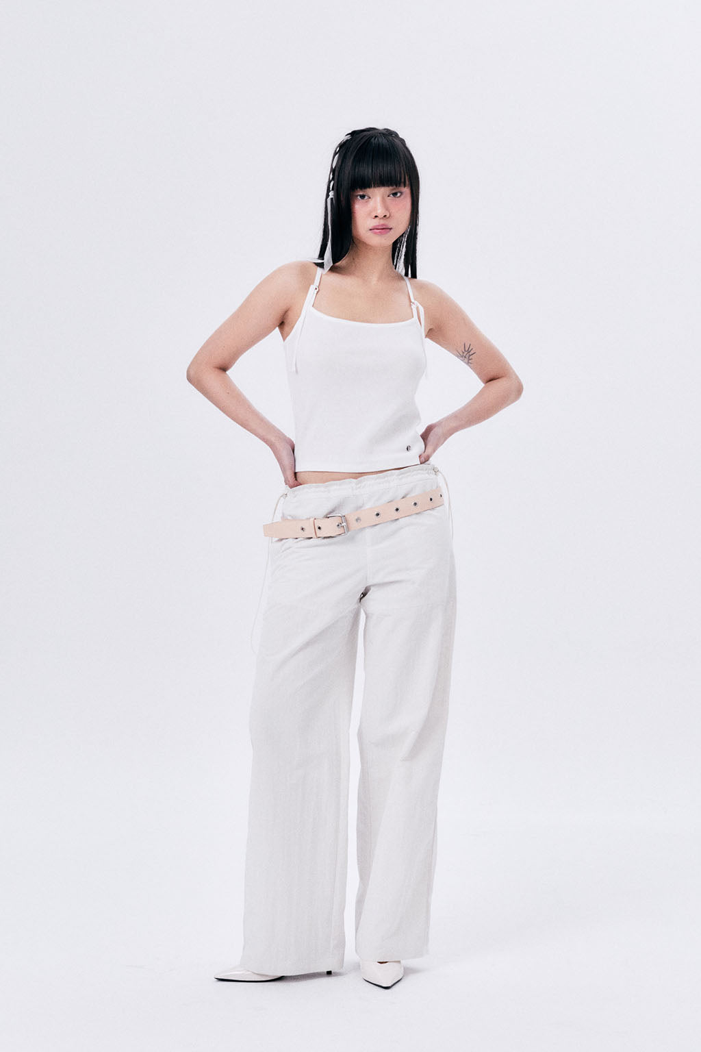 SIDE MESH ELASTIC STRING PANTS / ECRU