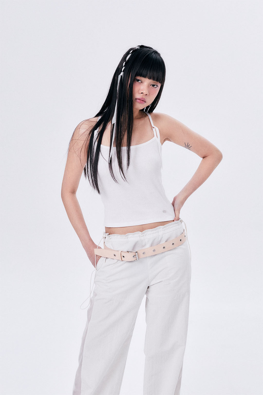 SIDE MESH ELASTIC STRING PANTS / ECRU