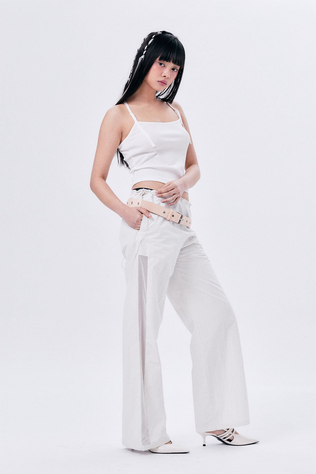 SIDE MESH ELASTIC STRING PANTS / ECRU