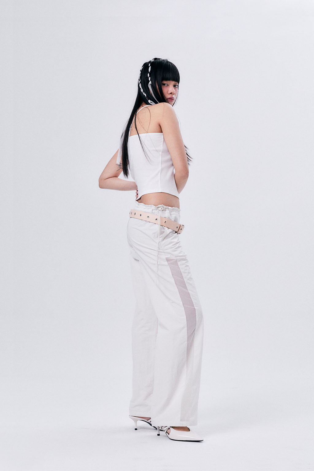 SIDE MESH ELASTIC STRING PANTS / ECRU