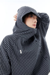 CHECK HOODED SHIRT / NAVY