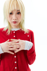 SHEER BUTTON CARDIGAN / RED