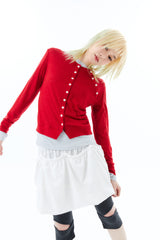 SHEER BUTTON CARDIGAN / RED
