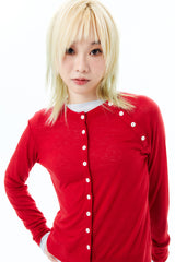 SHEER BUTTON CARDIGAN / RED