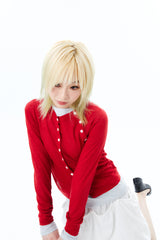 SHEER BUTTON CARDIGAN / RED