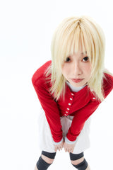 SHEER BUTTON CARDIGAN / RED