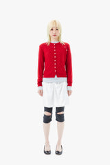 SHEER BUTTON CARDIGAN / RED