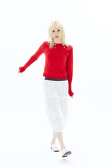 SHEER BUTTON CARDIGAN / RED