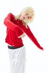 SHEER BUTTON CARDIGAN / RED