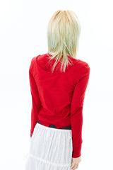 SHEER BUTTON CARDIGAN / RED