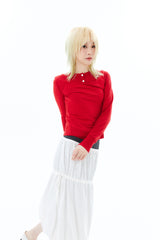 SHEER BUTTON CARDIGAN / RED