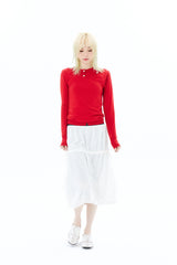 SHEER BUTTON CARDIGAN / RED