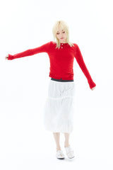 SHEER BUTTON CARDIGAN / RED
